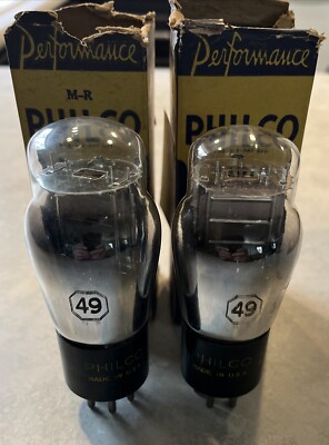 NOS Vintage Matched Pair of Philco Type #49 Vacuum Tubes -Tested Good