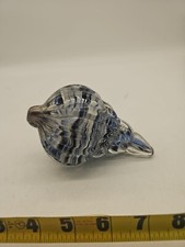 Art Glass Conch Shell Clear with cobalt Blue Peperweight Heavy Swirl