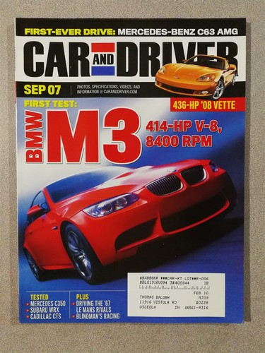 Car & Driver Magazine September 2007 Corvette - Porsche Cayenne - Bentley Arnage - Imagen 1 de 2