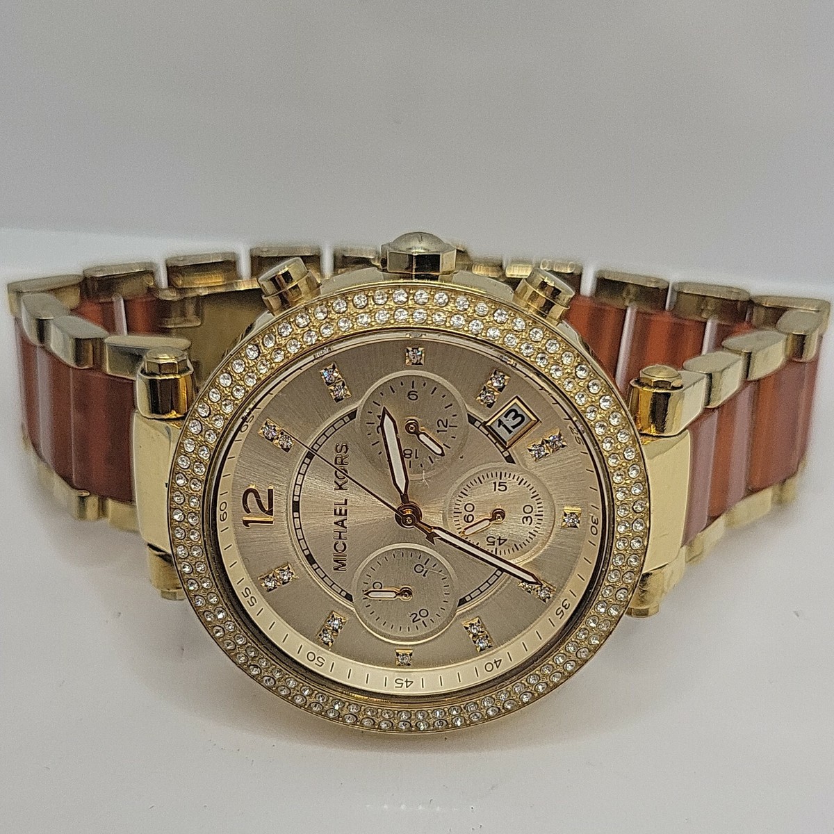 Michael Kors Parker Mini MK6139 Watch Gold Crystal Bezel Tortoise Bracelet RUNS Michael Kors Ladies Watch Parker MK6139 | Watches Prime main image 4