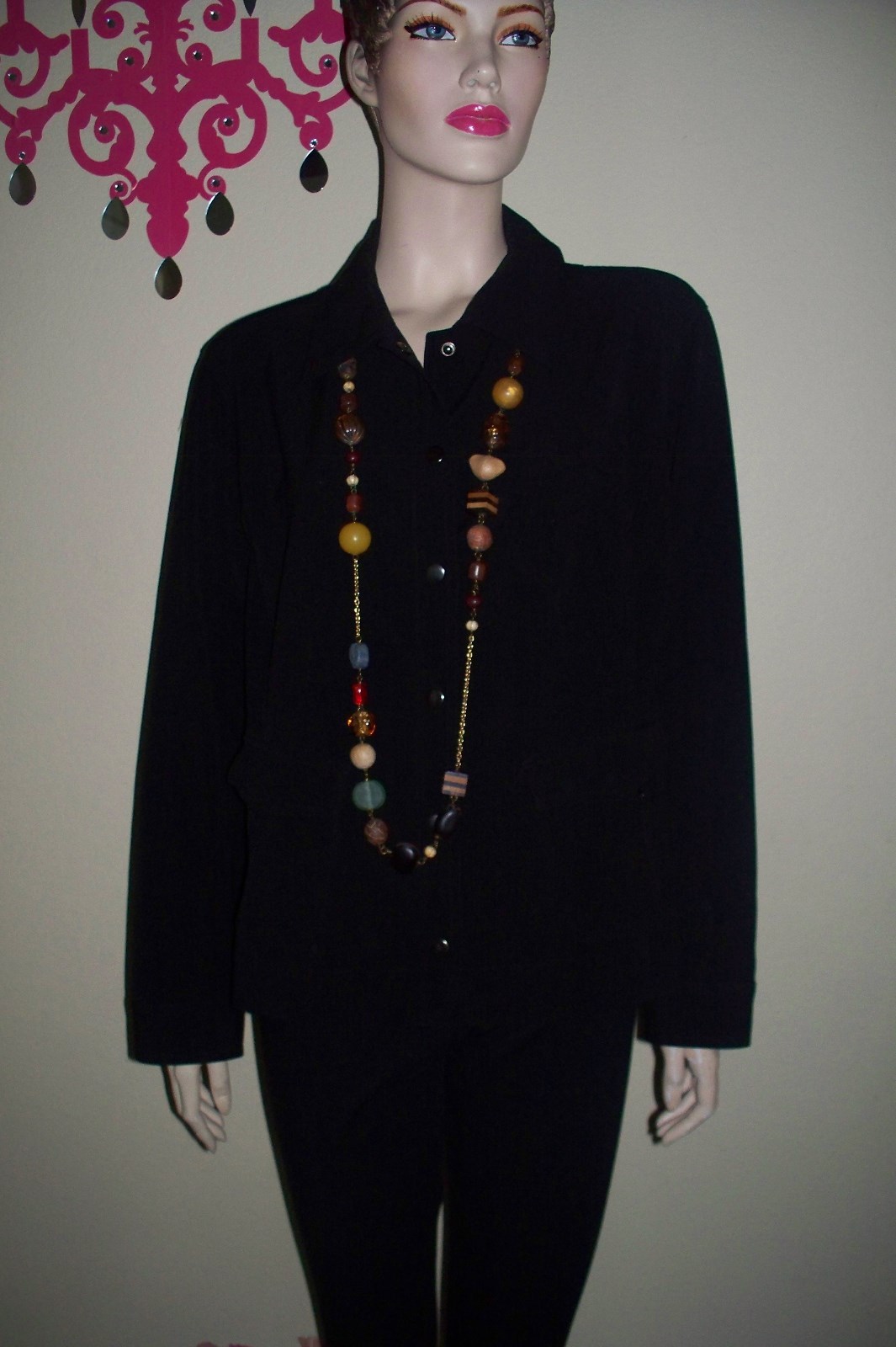 Chico's Women's Solid Black Snap Front Soft Thin … - image 2