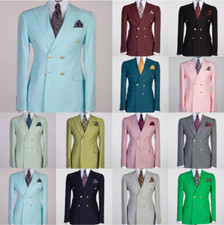 Business Men Suit Double Breasted Coat Jacket Blazer Tuxedos Tailored Peak Lapel