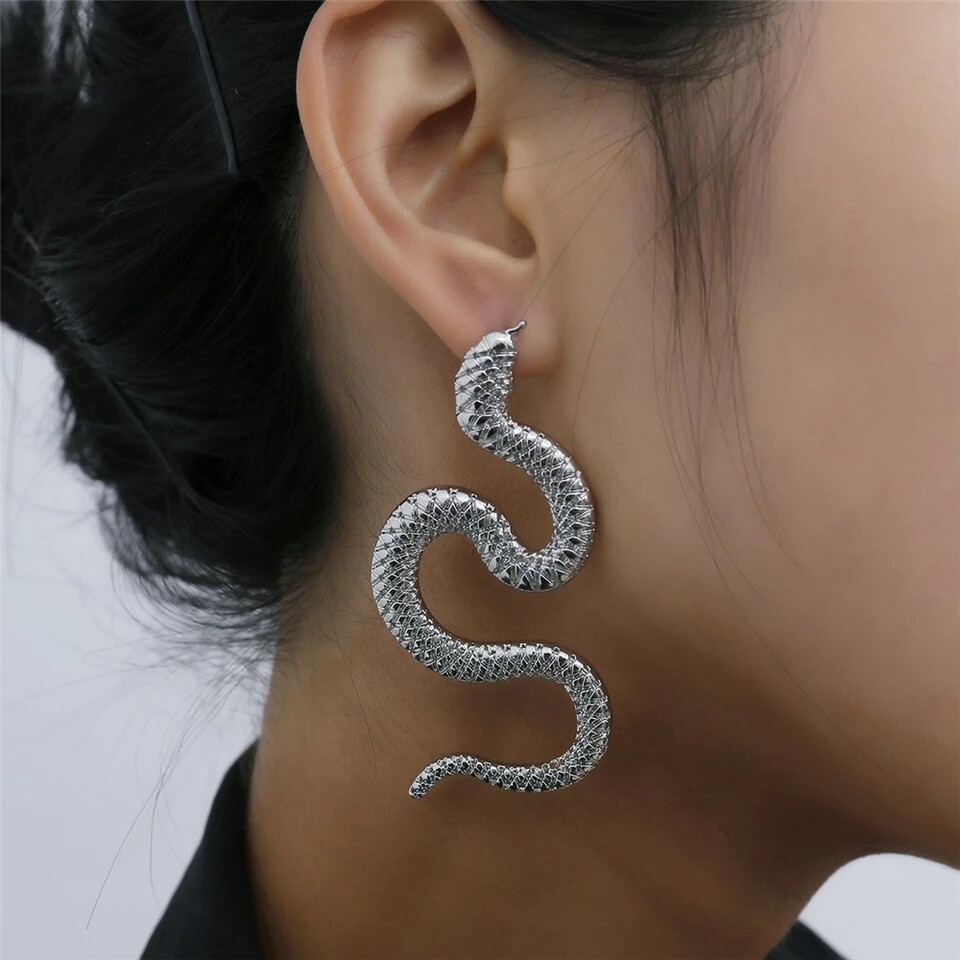 Gold or Silver Snake Earrings drop serpent goth hip hop | eBay