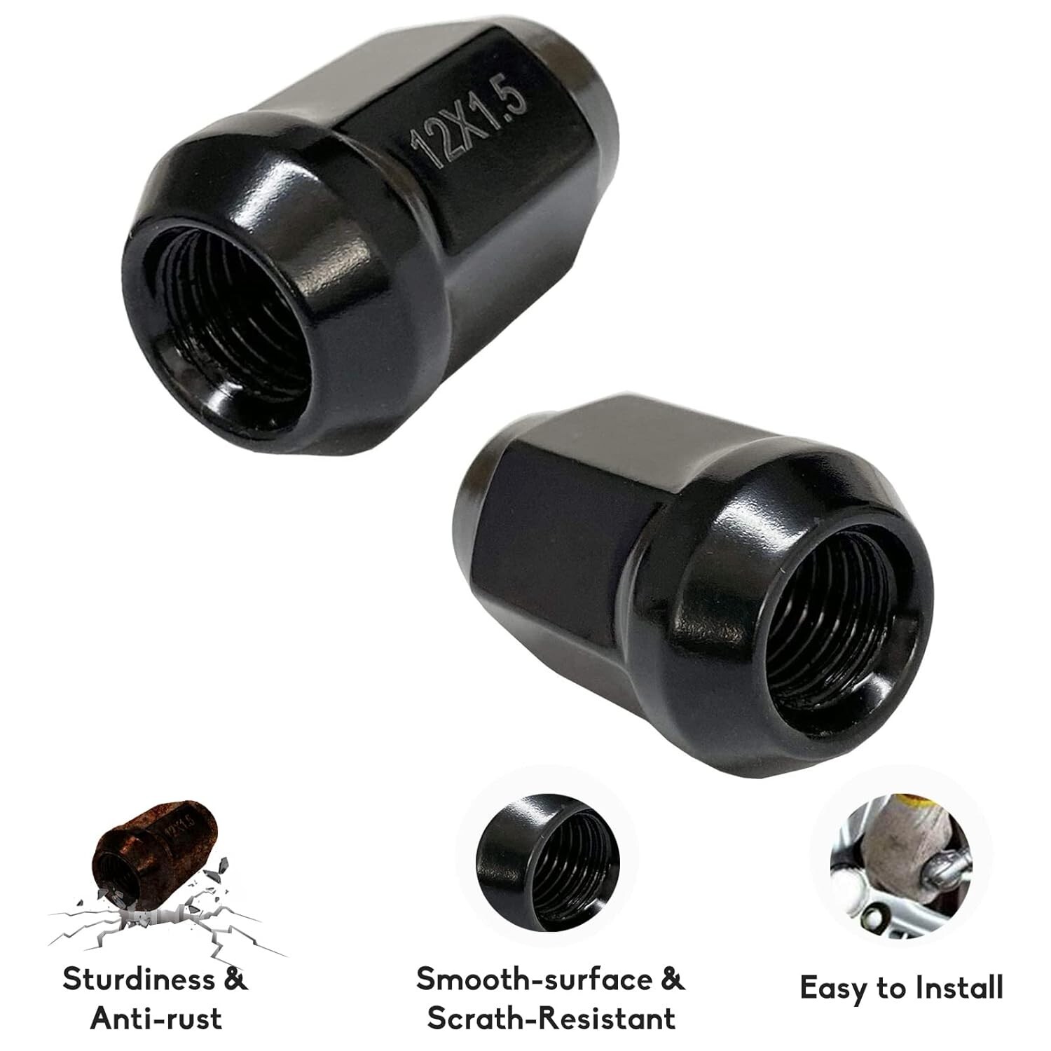 NPAUTO Black Wheel Lug Nuts 12x1.5 Bulge Acorn Conical Seat  19mm Hex Replacemen