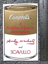 VTG 1987 ANDY WARHOL SCAVULLO ART GALLERY INVITATION KASS MERIDAN CHICAGO SOUP