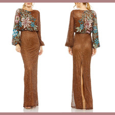 NEW Mac Duggal [ 16 ] 5615 Embellished Multicolor Floral High Neck Gown #Q1180