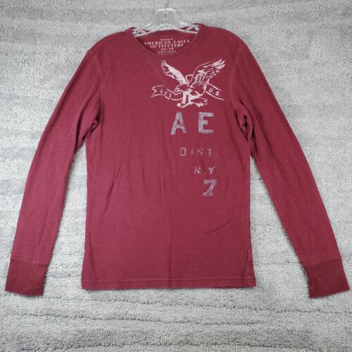American Eagle Mens XS Shirt Thermal Crew Long Sleeve Red with Graphics - Picture 1 of 10