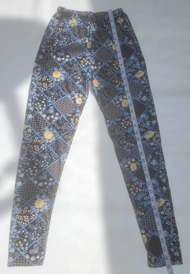 Leggings mariposa florales azules claros, negros y amarillos para mujer Foto 4 de 4