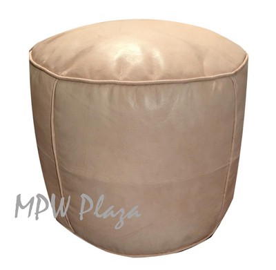 MPW Plaza Pouf, Tabouret, Natural, Moroccan Leather Ottoman (Un-Stuffed)