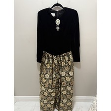 Vintage Jessica McClintock Black Velvet Gold Brocade Evening Dress Size 16