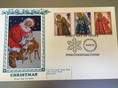GB STAMPS RARE FIRST DAY COVER 1972 CHRISTMAS BETHLEHEM SILK PICTURE