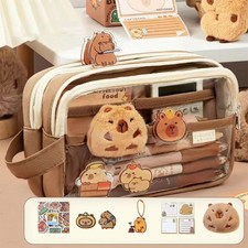     Capybara Kawaii Pencil Case with Compartments, Cute Clear Pen Bag