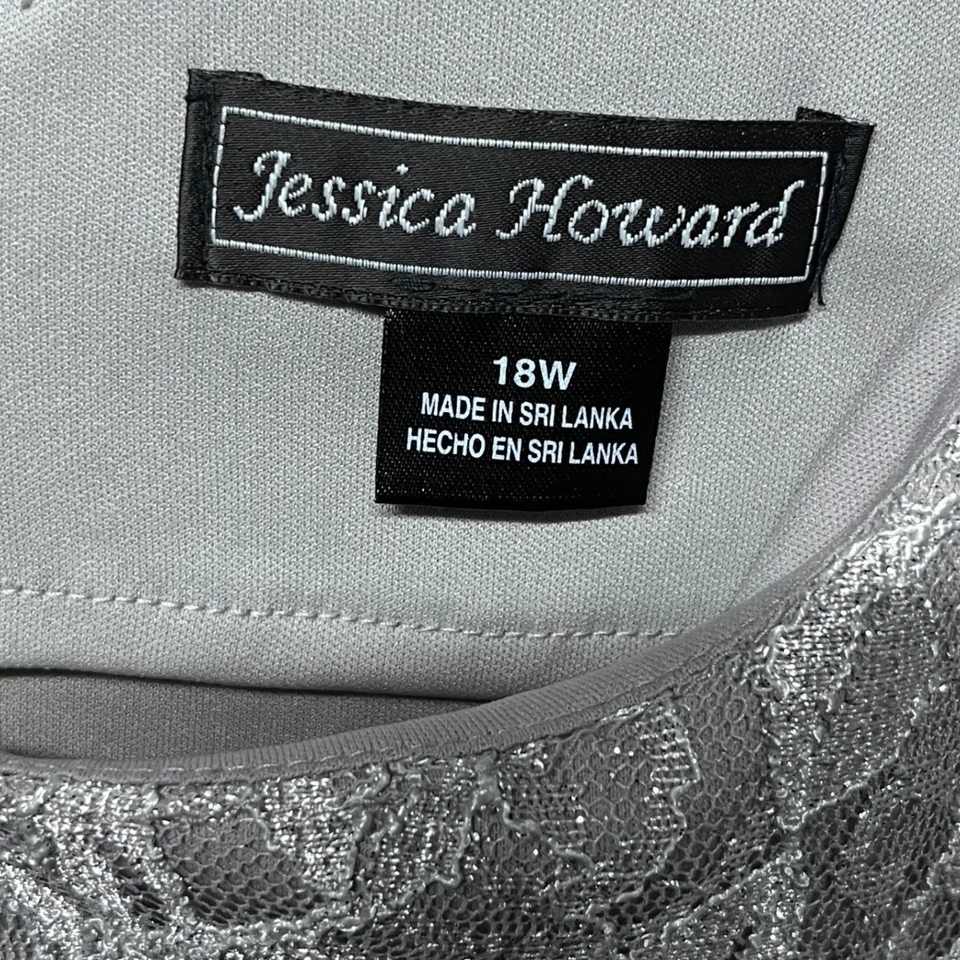 Jessica Howard Dress Size 18W Silver Special Occasion Lace Overlay Capelet 3274 - Image 4 of 4