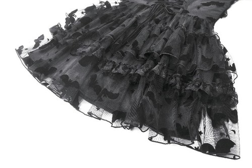 Dark In Love Women Black Gothic Bat Coffin Mesh Spliced Velvet Short Dress - Picture 20 of 22