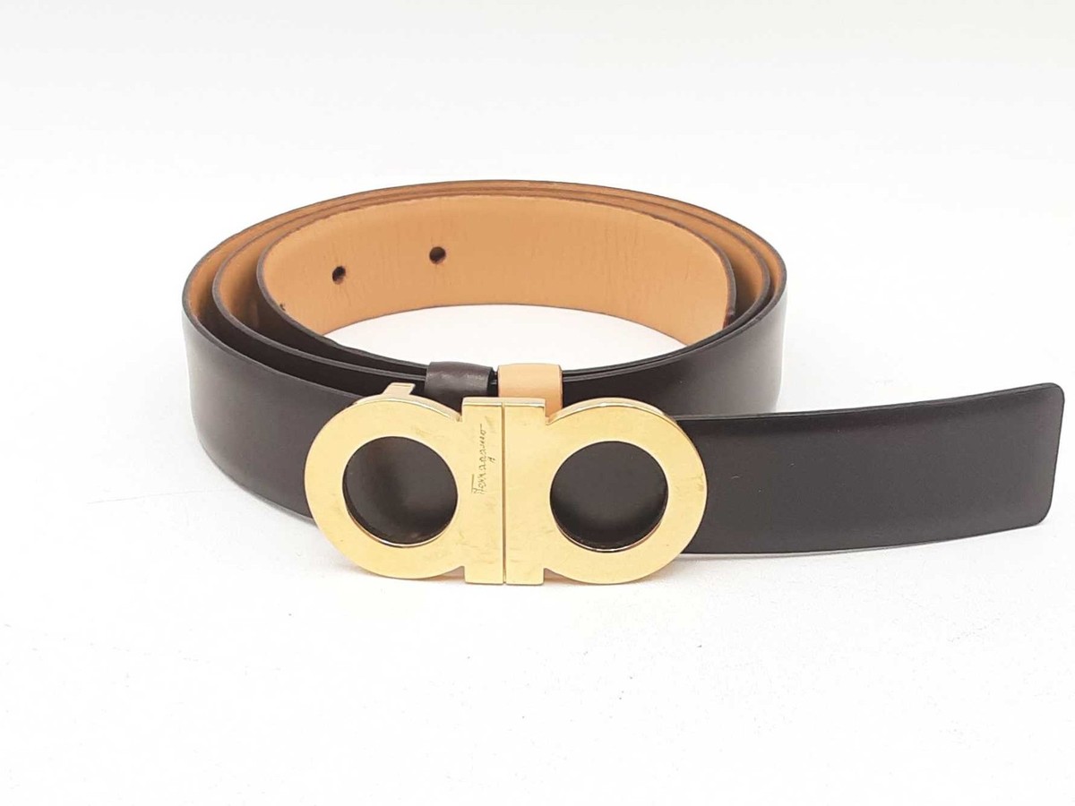 Salvatore Ferragamo Brown Leather Reversible Double Gancini 