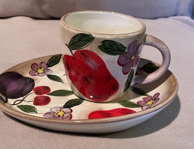 Davco Ceramic Hand Painted Breakfast Dish w/ Mug Set/ Floral Fruit Serveware