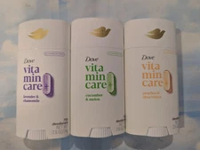 LOT (3) DOVE VITAMIN CARE 72H ALUMINUM FREE DEODORANT ASSORTED SCENTS 2.6 OZ