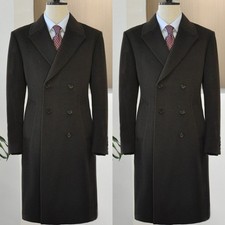 Black Wool Men's Long Overcoat Double Breasted Business CoatCashmere Men Jacket