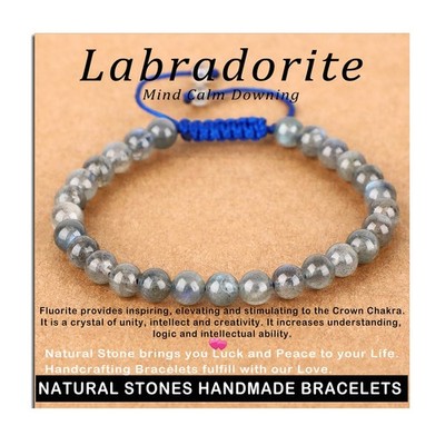 6mm Labradorite Bracelet - Stone of Mind Calm Downing - Handmade Natural Stone C