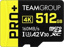 TEAMGROUP PRO 512GB Micro SD Card SDXC A2 V30 4K - 160MB/s for Switch  Tablets