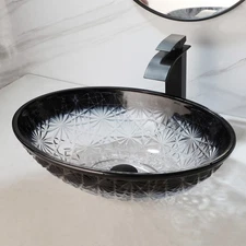 Crystal Black Bathroom Glass Vessel Sink Bowl Mixer ORB Faucet Drain Combo Set