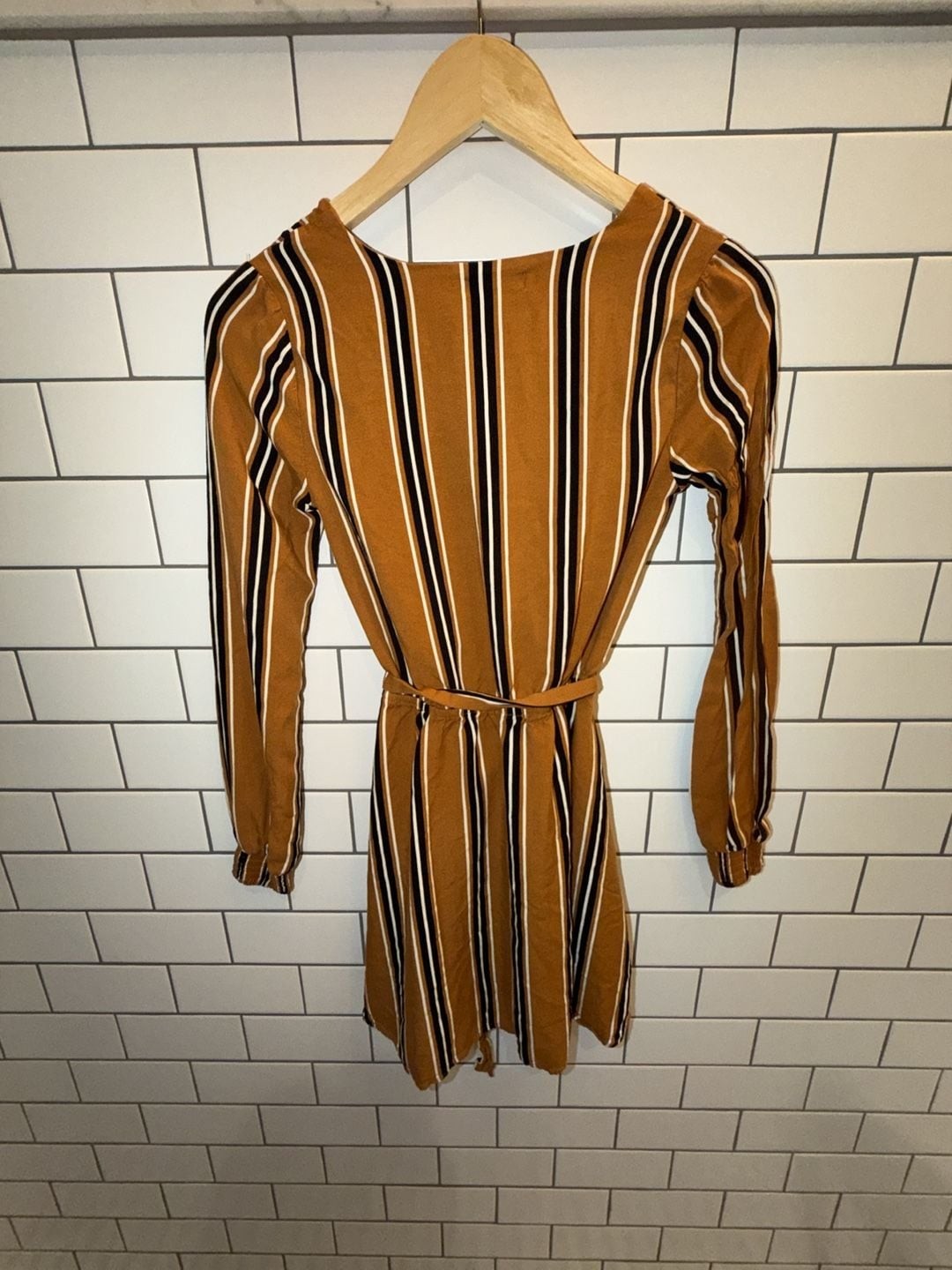 GB Women's Long Sleeve Striped Faux Wrap Dress, photo 5