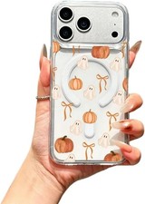 Ghost Pumpkin Orange Bow Watercolor Phone Case Halloween Magnetic Cover