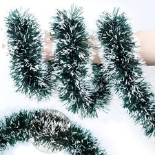 50FT Green White Christmas Tinsel Garland, Metallic Twist Xmas Garland for