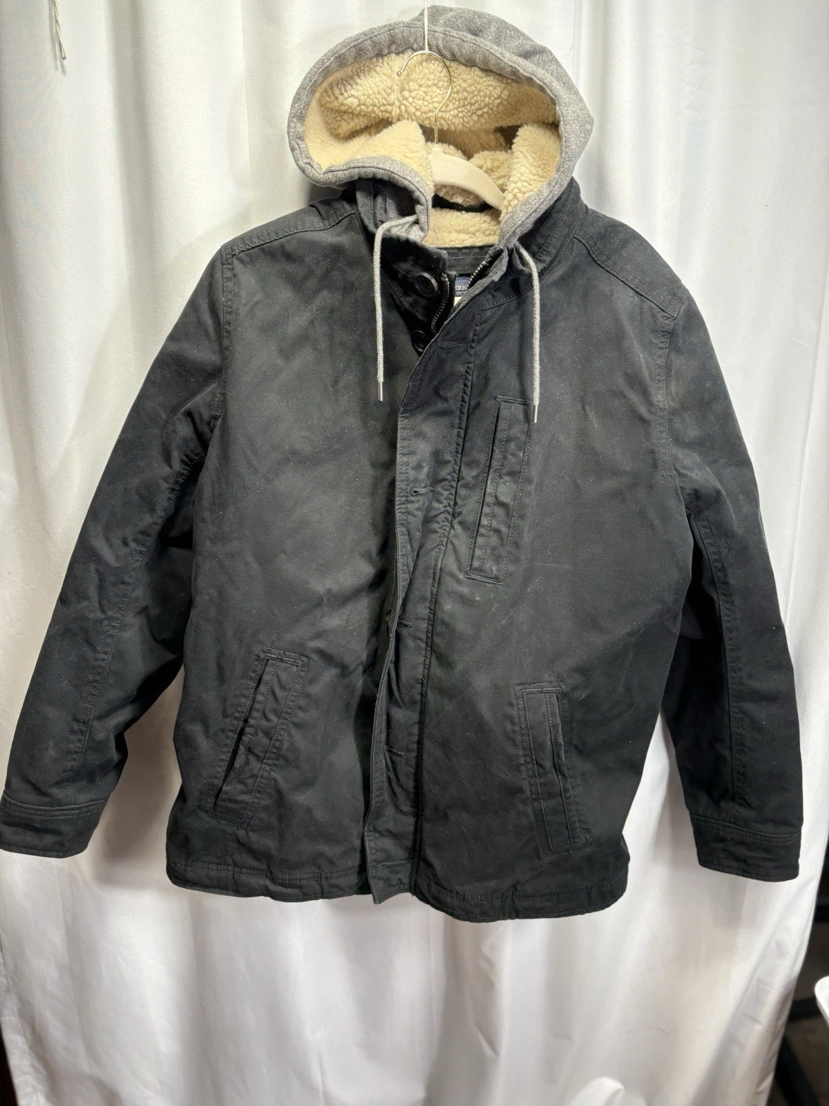 American Eagle Outfitters Men's Black Sherpa Lined Hooded Jacket Size Large