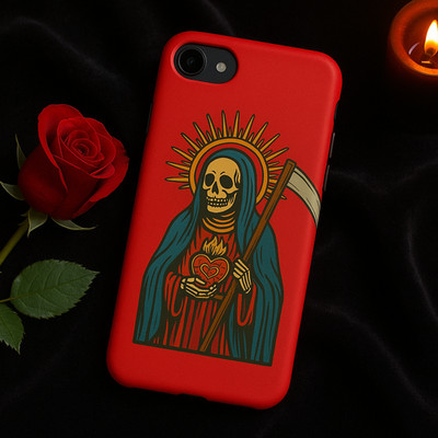 Gothic Grim Reaper Skeleton Phone Case, Tough Case for iPhone Samsung, Red Art