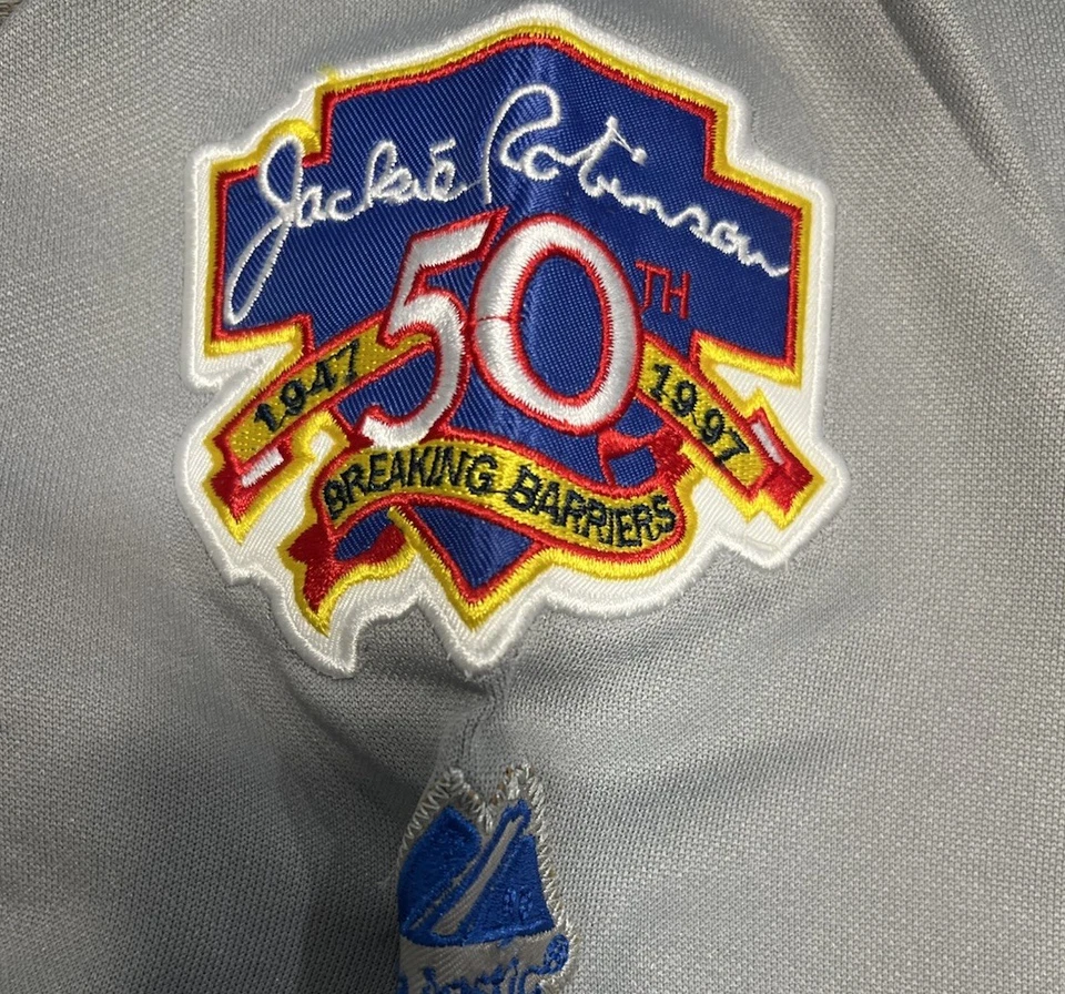 Camiseta Hideo Nomo 1997 Los Angeles Dodgers Road con parche Jackie 50 grande para hombre Foto 3 de 4