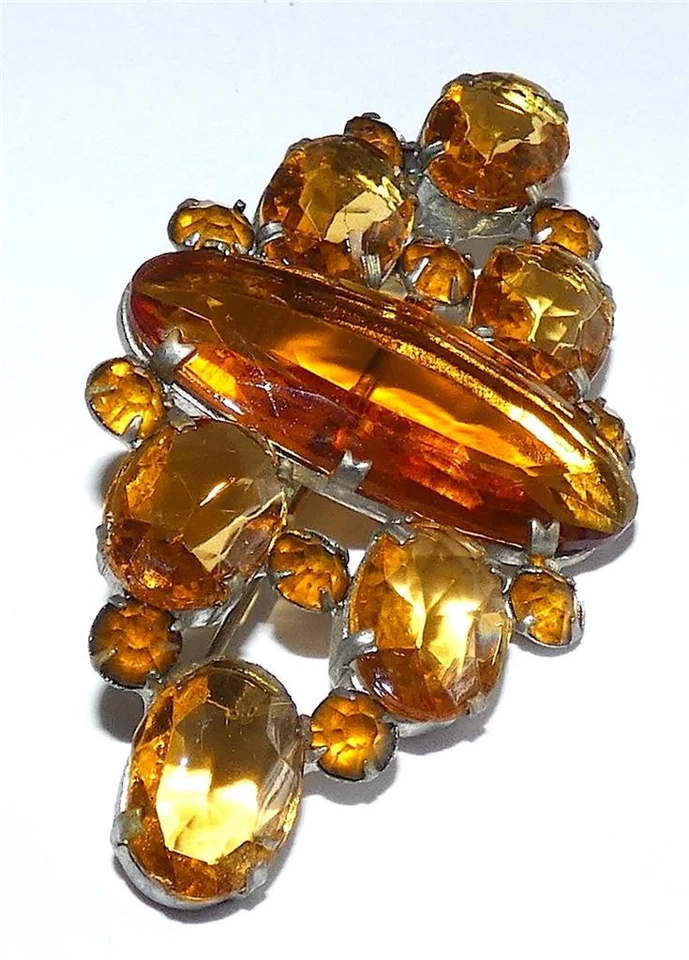 Vintage Czech Amber Glass Brooch Open Back Art Deco 885 - Image 4 of 4