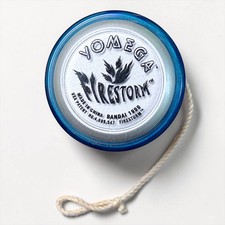 Vintage 90s Bandai Yomega Firestorm Yo-Yo Blue Metallic Silver Retro Yoyo 1999