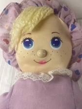 Vtg 1985 Well-Made Happiness Aid Rag Doll 25” Blonde Yarn Hair Hearts Outfit 16”