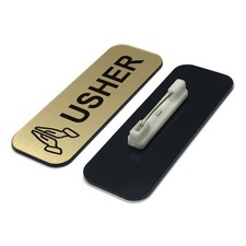 Usher 1 x 3 Name Tag/Badge, Brushed Gold, Praying Hands 3 Pack 