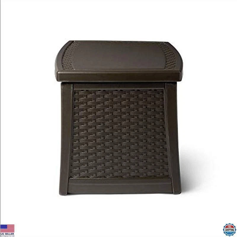 Mesa auxiliar Suncast caja de almacenamiento exterior de resina de 30 galones, color Java, hecha en EE. UU. Foto 3 de 4