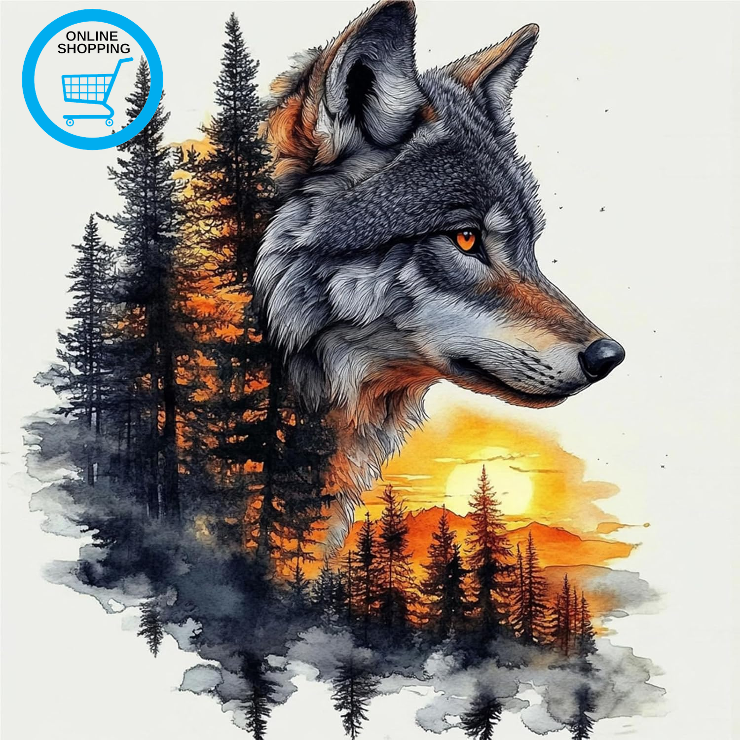 Sunset Wolf Paint by Numbers for Adults, Paint by Numbers Canvas Kits for Beginn