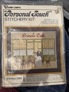 VINTAGE VOGART CRAFTS STITCHERY KIT #2537 "PERSONAL TOUCH" " SIDEWALK CAFE' 