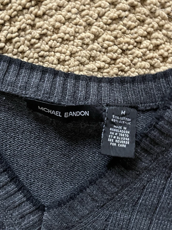 michael brandon mens Long Sleeve Ribbed Knit Sweater Gray Mens Size M - Image 2 of 2