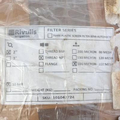 Rivulis F6400 Semi-Automatic Plastic Screen Filter 2 in Thread 100 Micron 10 bar
