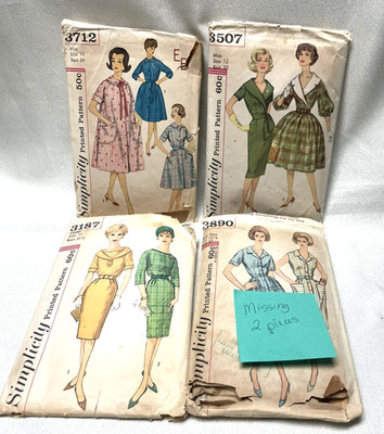 Vintage 1960s Simplicity Sewing Patterns 3712, 3507, 3187 & 3890 Ladies Dresses