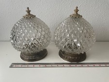Glass ceiling lights lamps pair vintage with brass fittings