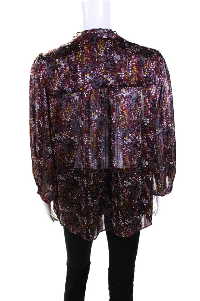 Blusa Top Diane Von Furstenberg Mujer Roja Floral Cuello en V Manga Larga Talla 42 Foto 3 de 4