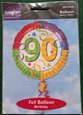 Globo 90º CUMPLEAÑOS - GLOBO DE ALUMINIO REDONDO 18" COMPLETO CON PESO GLOBO