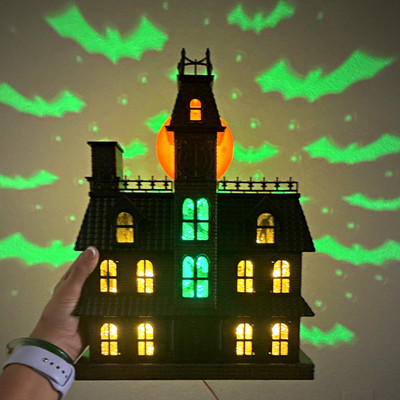 Halloween Haunted House Village Building Decor, Illuminated Color-Changing