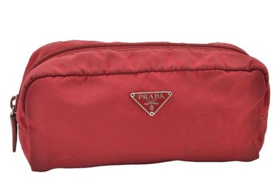 Authentic PRADA Vintage Nylon Leather Pouch Purse Bordeaux Red 400AB