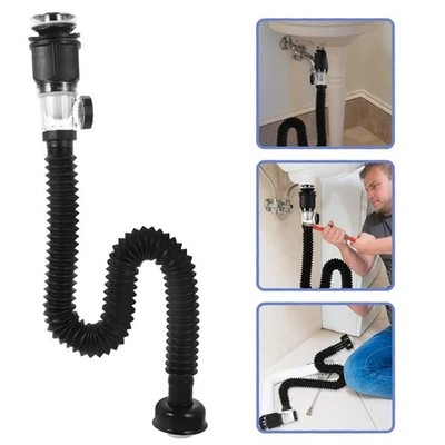 Black Universal Sink Drain Pipe Set Retractable Deodorant Sewer Drainage Water