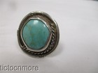 VINTAGE NAVAJO INDIAN CABLE BEZEL BLUE TURQUOISE SATURN RING STERLING — photo 1
