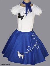 3 PC Blue 50's Poodle Skirt outfit Girl Sizes 10,11,12,13 W 23"-35" Length 23"