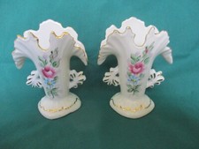 2 Vintage Weisley China Hand Painted Miniature 4" Porcelain Floral Vases